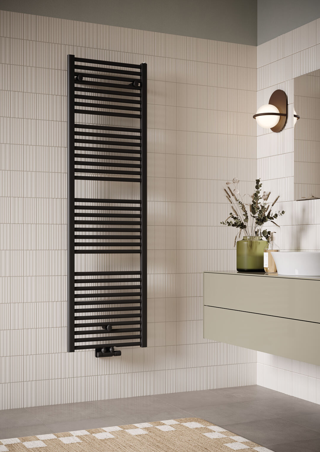 Ares, altezza 1462 mm, larghezza 530 mm, Nero Opaco, con attacchi 50 mm