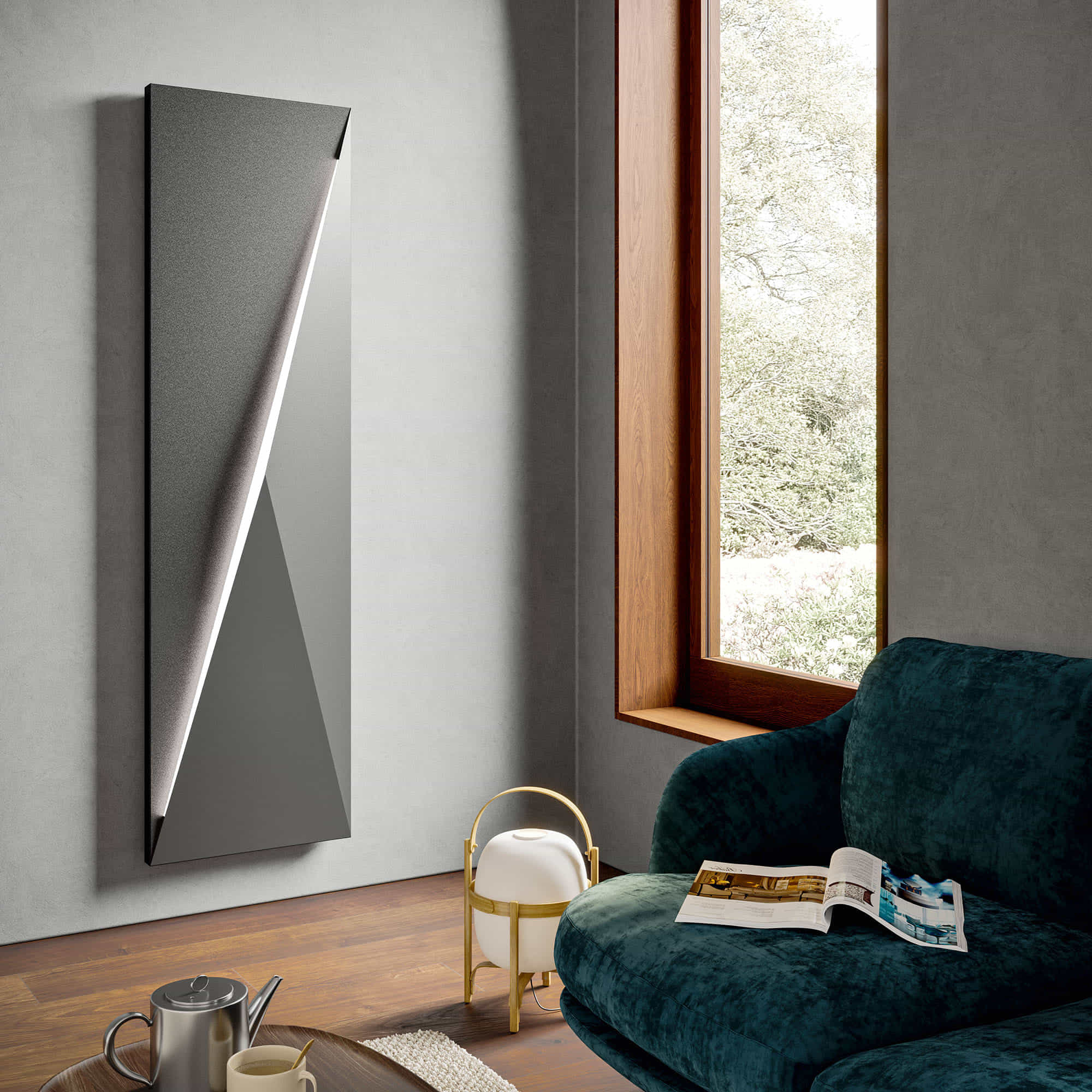 Polygon, vertical, altura 1800 mm, anchura 500 mm, eléctrico con resistencia WiFi, Negro Satinado