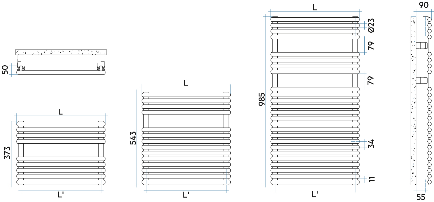 Sèche-Serviettes Horizontal Eau chaude RIGO Irsap Hauteur 373 mm Sèche- Serviettes